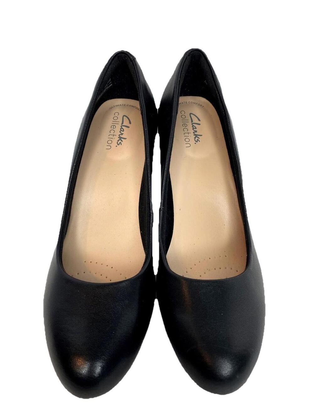 Clarks Women's Ambyr Joy Black Leather High-Heeled Comfort Pumps Heels Size 7